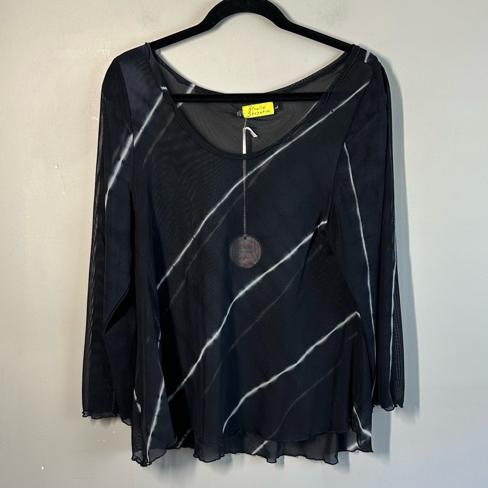 NWT Giselle Shepatin Art to Wear Black Sheer Blouse Artsy Size Large Handmade